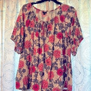 Floral Women's Top - pink and blue/ gray